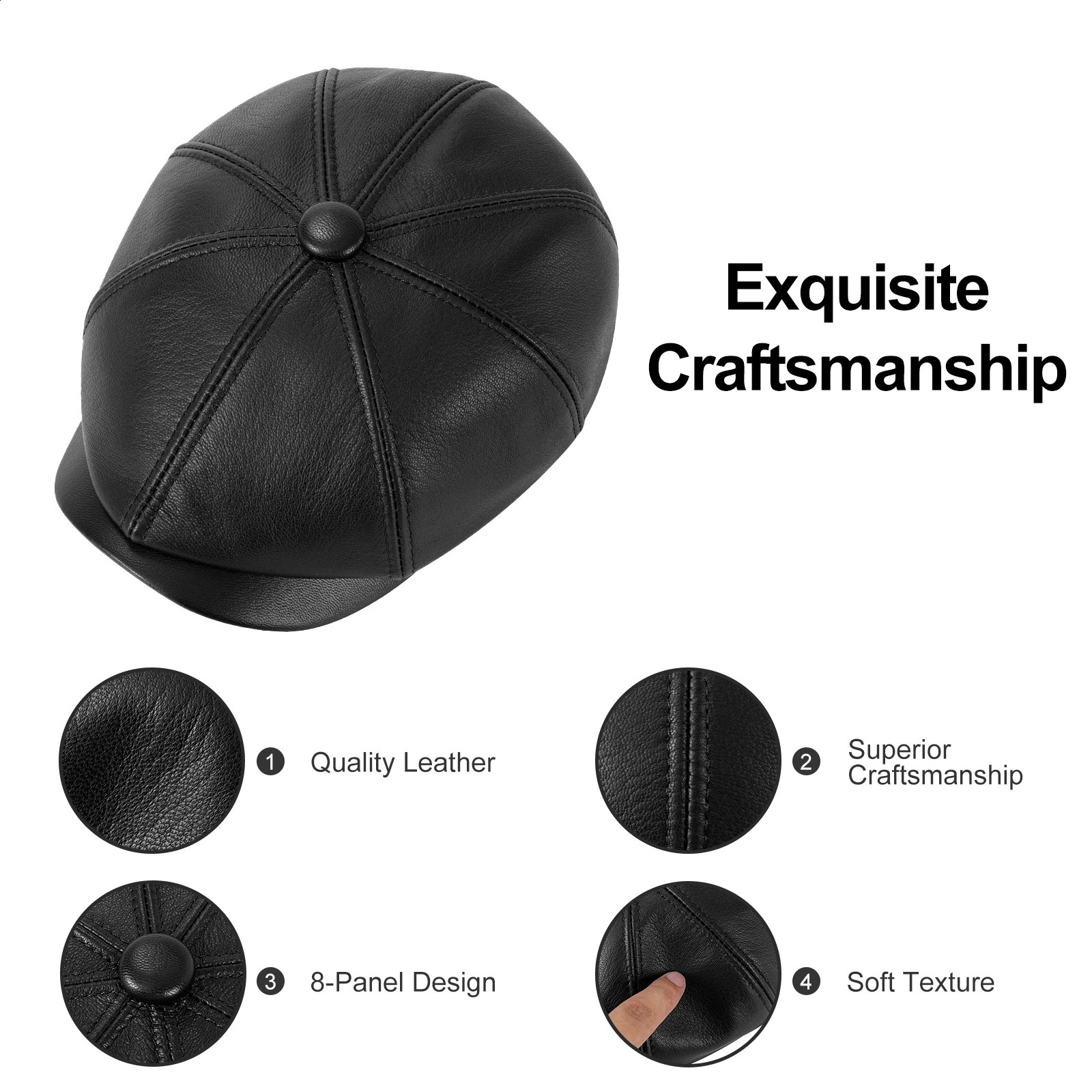 VOBOOM Men Women Genuine sboy Leather Cap 8 Panel Gatsby Ivy Vintage Flat Cabbie Hat 251021