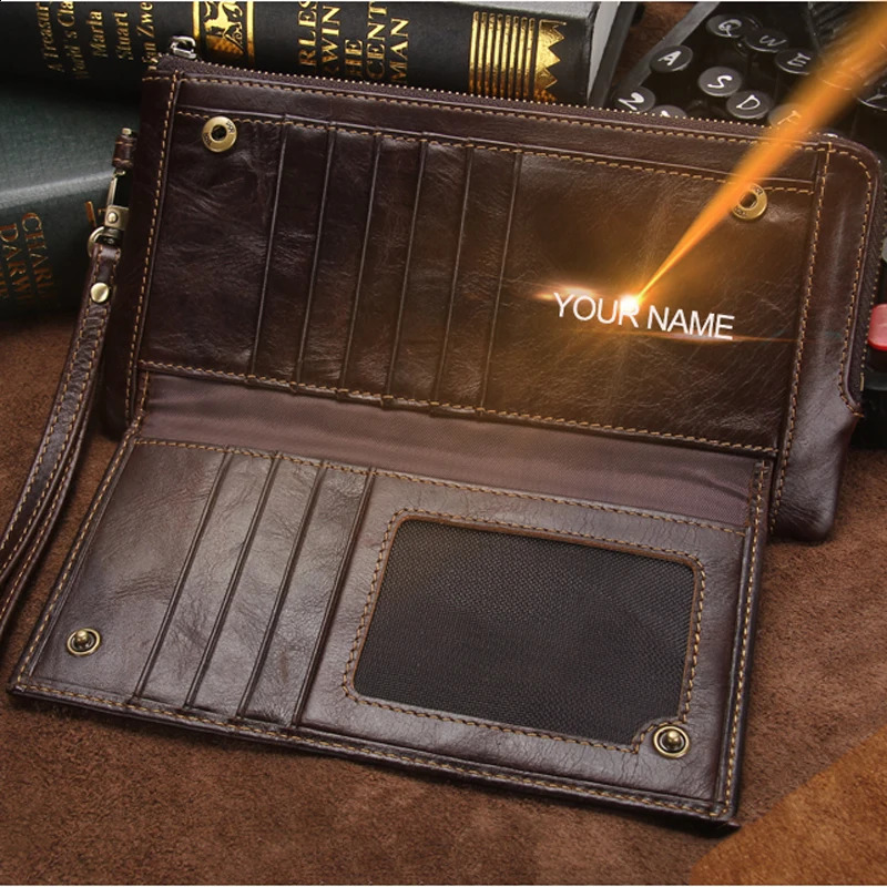 Men Wallet Clutch Genuine Leather Rfid Wallet Male Organizer Cell Phone Clutch Bag Long Coin Purse Free Engrave251023