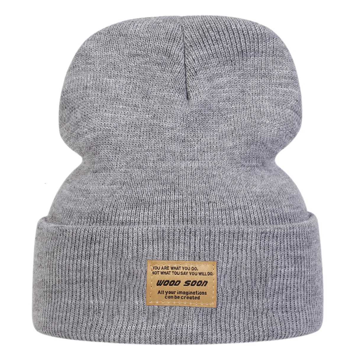 Unisex WOOD SOON Sewing Label Beanies Hats Autumn and Winter Warm Knitted Hat Hip Hop Boy Girls CapsXJ251023