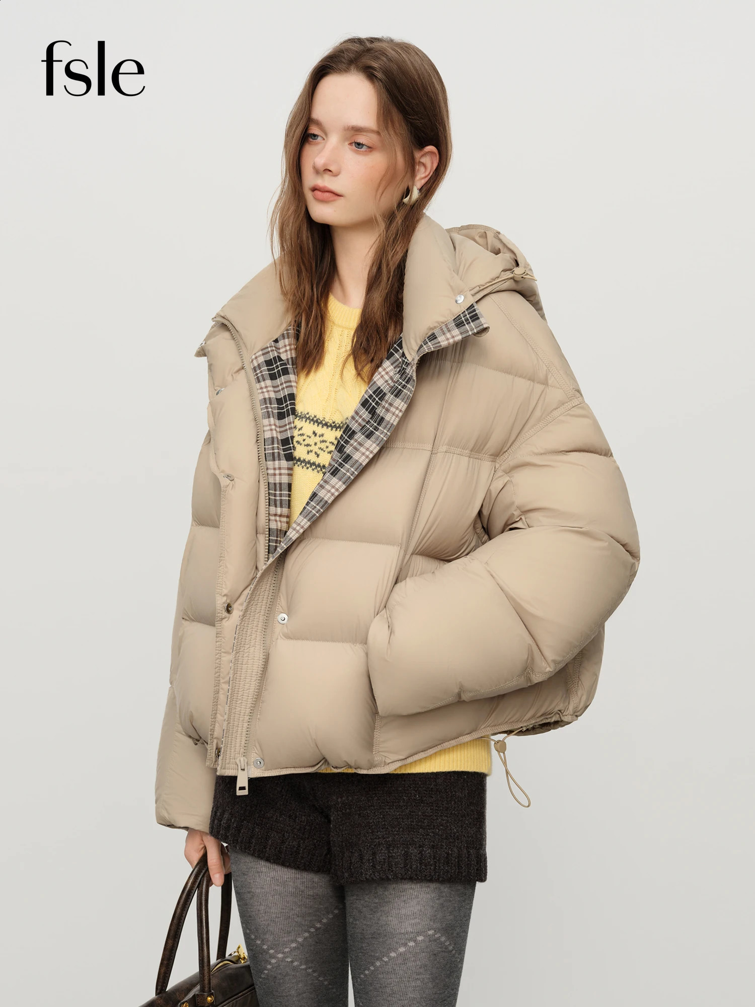 FSLE Winter Women Hooded Puffer Jacket Waterproof Downcoat Bubble Style Thermal Warm Coat Oversize Short Quilted Outerwear 251013