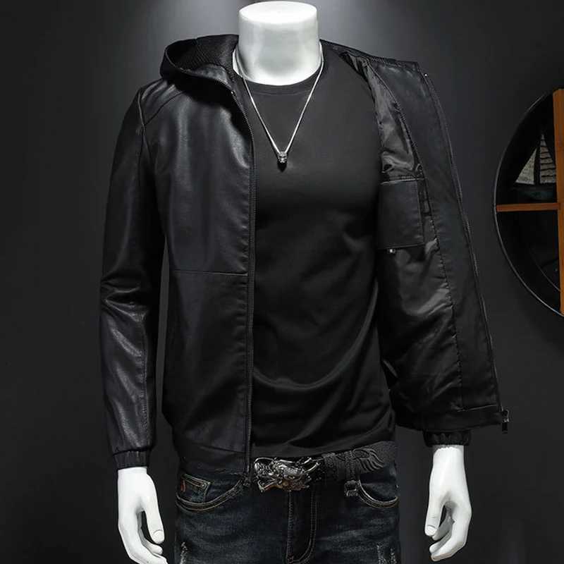 Hooded PU Jackets Men Biker Jacket Spring Autumn Leather Jacket Coat Male Fashion Casual Black PU Leather Coat Big Size 5XL W251023