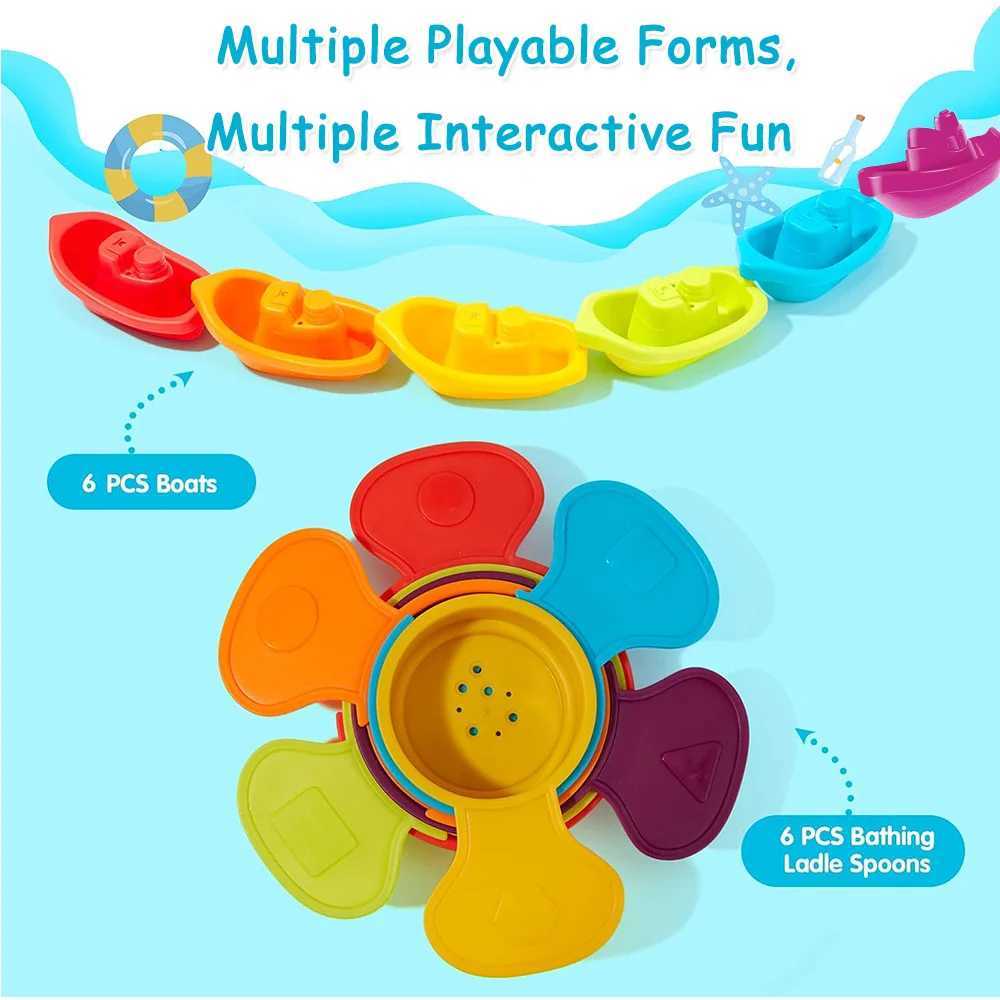 Baby Bath Toys Stacking Boat Spoons Toys Early Education Intelligence Gift Rainbow Color Stacked Cup Folding Tower Baby Toy J251023