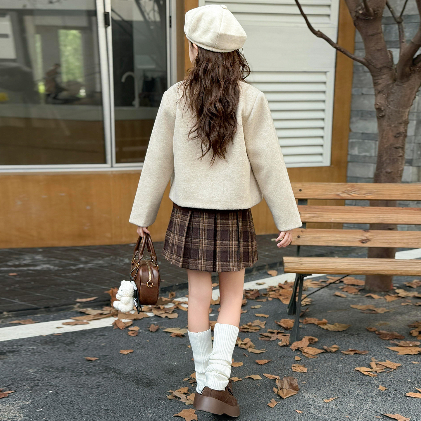 Girl Korean designer set autumn and winter new item plus size children's short jacket plaid skirt three piece set fashionable