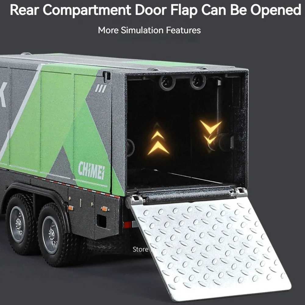 132 CONTAINER TRUCK Model Toys Car Diecast Alloy Engineering Vehicles Doors Opened Sound Light Pull Back Toy Birthday Gift KidsT251023