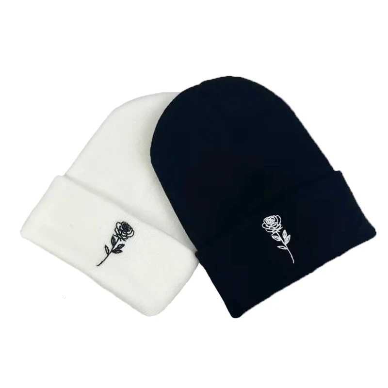 Autumn Winter Rose Floral broidery Sklies Beanies Hats Outdoor Warm Plover Knit Hat Coup Unisex Bonnet HatW251023