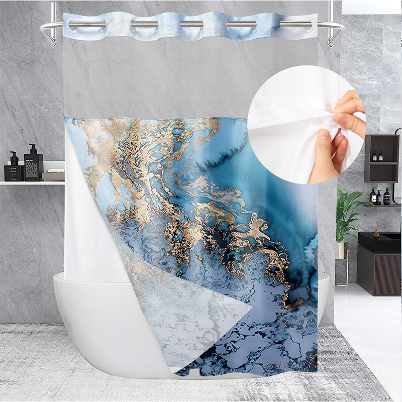 YL-37532 Waterproof Polyester Digital Printing Marble Pattern Shower Curtain Bathroom Double Layer Shower Curtain