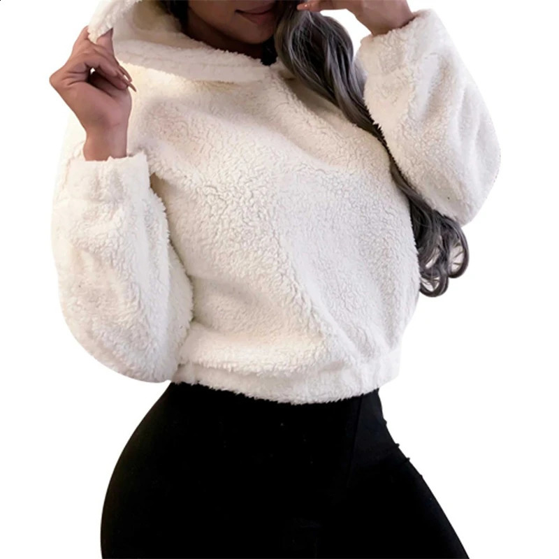 Winter Korean Fashion Bear Ears Cute Loose Hoodie Fluffy Hooded Warm Sweatshirt Long Sleeve Top Solid Pullover Clothes For Women 251022