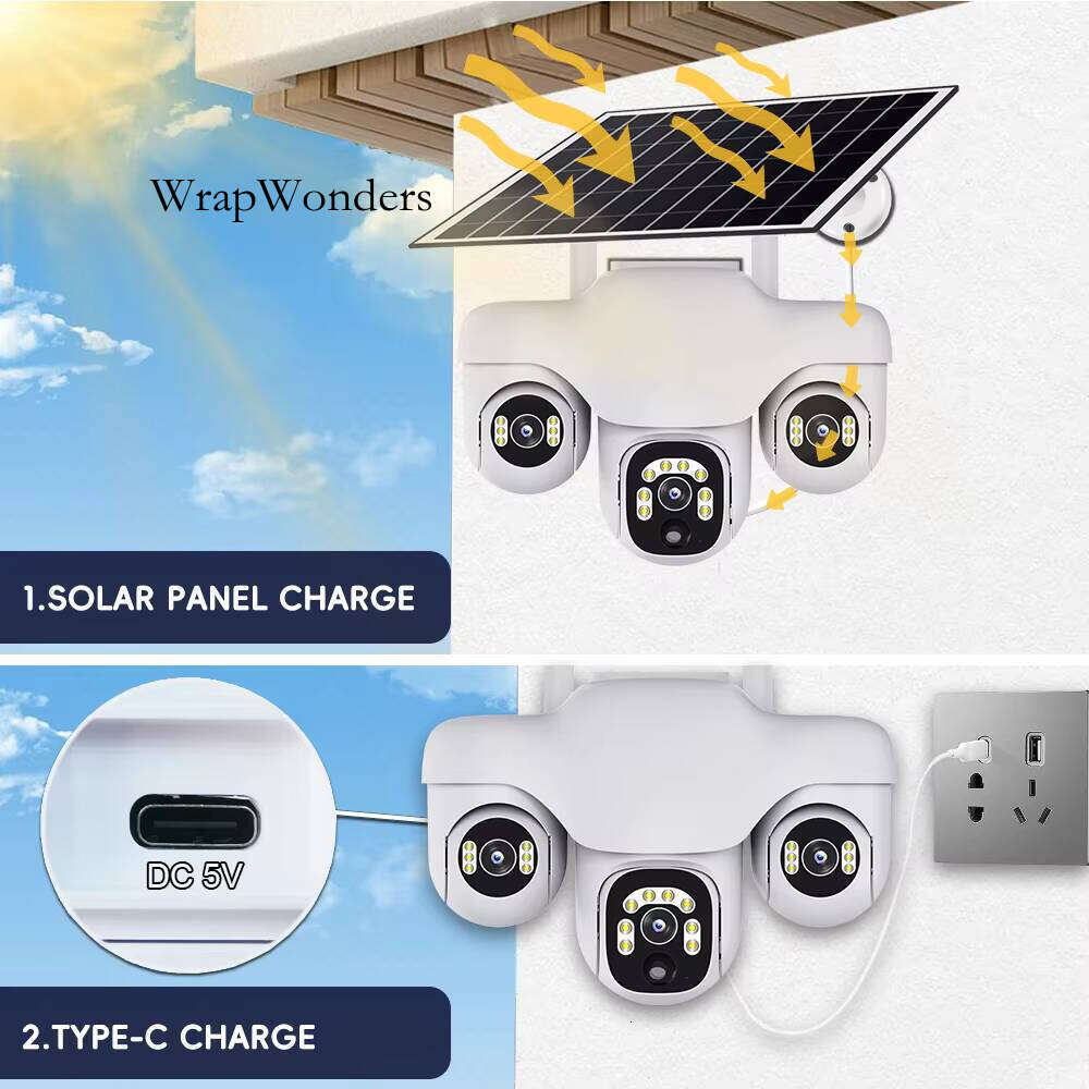 V380 Pro Outdoor Security Dual Lens 4G Sim Card 3 Video Power Wireless Wifi CCTV Solar Camera