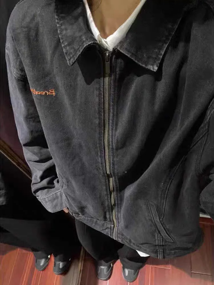 Vintage ZipUp WashedDistressed Denim Jacket Mens Spring Fall Fashion Coat American Cowboy HighStreet Casual Outerwear 251017