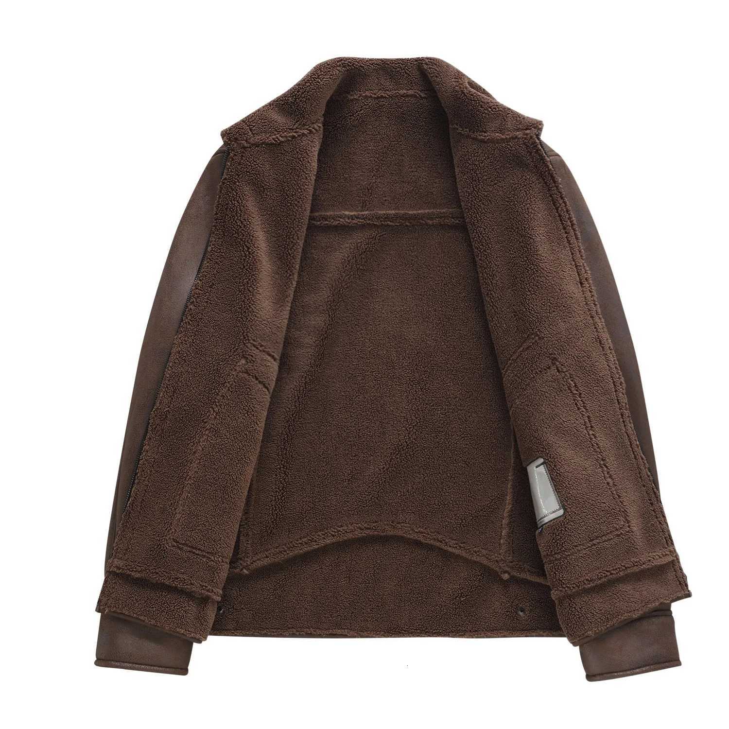 Leather Coat Men Plus Thick Fleece Men Fur Collar Velvet Autumn and Winter New Thickened Youth Main Mens Winter Leather Coat W251023