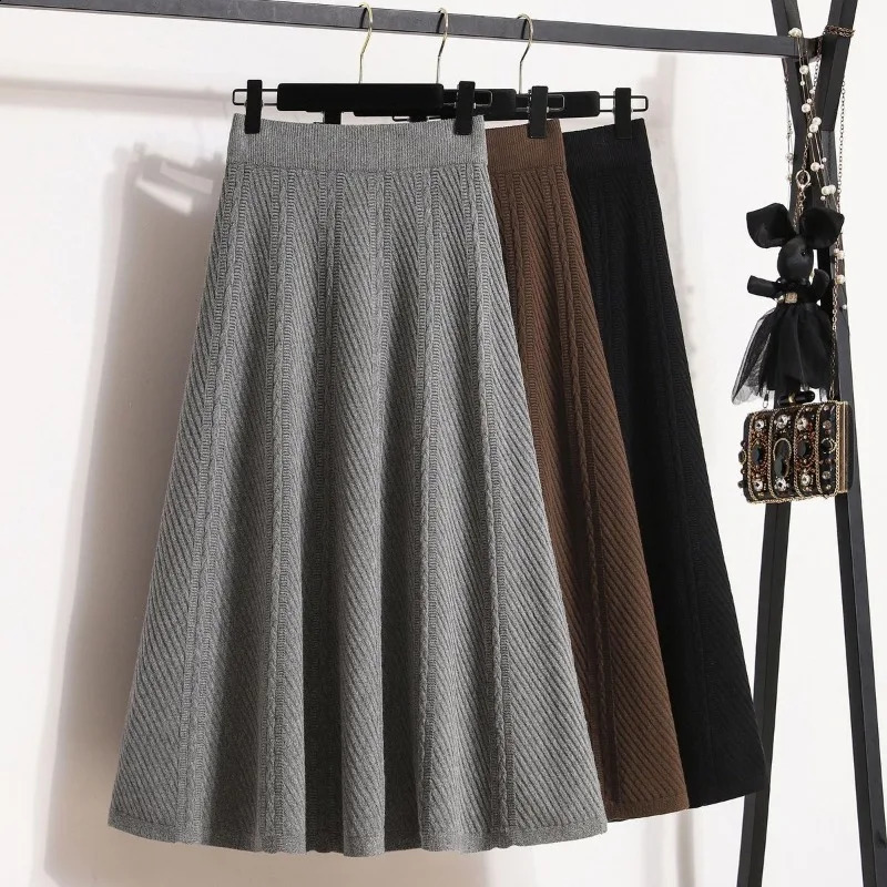 Smvp Autumn Winter Loose High Waist Mid Calf Saias Lady Solid Color Wild Soft Knitwear Aline Skirt Women 251022
