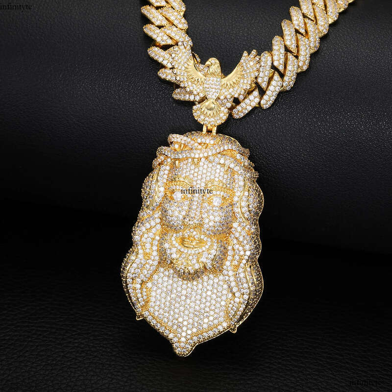 Hip Hop Eagle Clasp Jesus Face Pendant Necklace 5A Zircon Mens Religious Jewelry