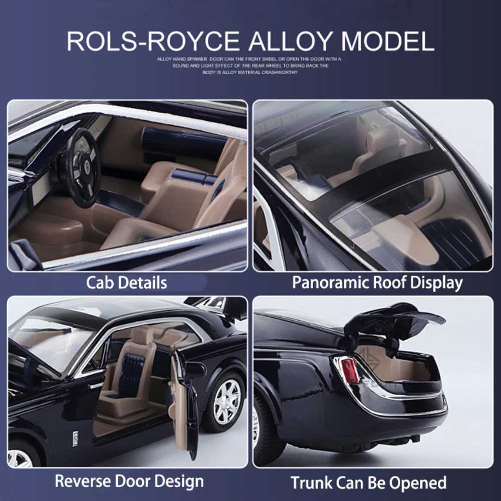 124 Scale Rolls Royce Sweptail Car Model Toy Metal Diecasting with 4 Doors Opened Rubber Tire Vehicle Models for Children GiftsT251023