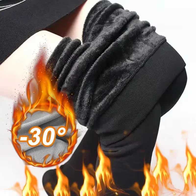 Winter Warm Leggings Womens Thermal Pants Polar Pantyhose Sock Lined Pants Velvet Tights Skin Effect High Waist Wool LeggingsT251023