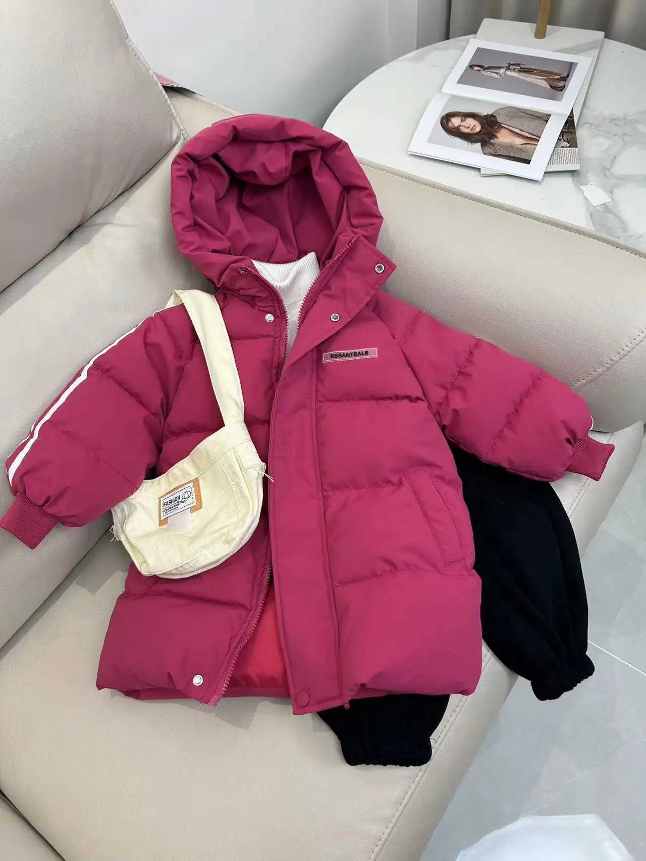Winter Children Thicken Down jacket Baby Boys Girls Solid Color Long Outerwear Over Knee Coat Kids Hooded Casual Coat Padding Y251023