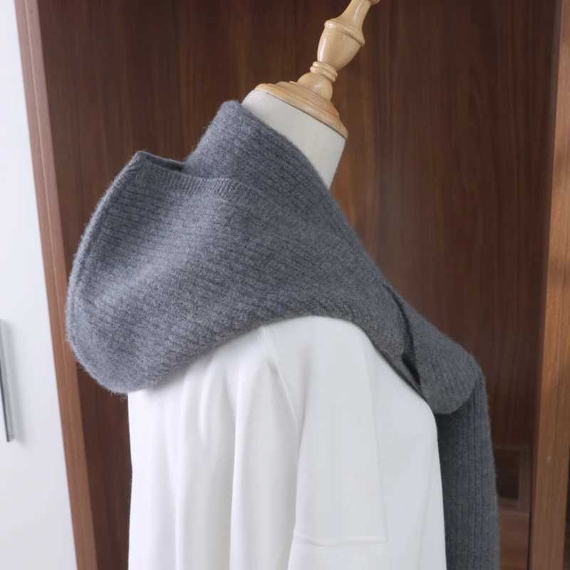 100Wool Knitted Scarf Shawl For Women Winter Soft Warm Fashion Hooded Fake Collar Solid Multifunctional Neck Warmer Scarves J251113