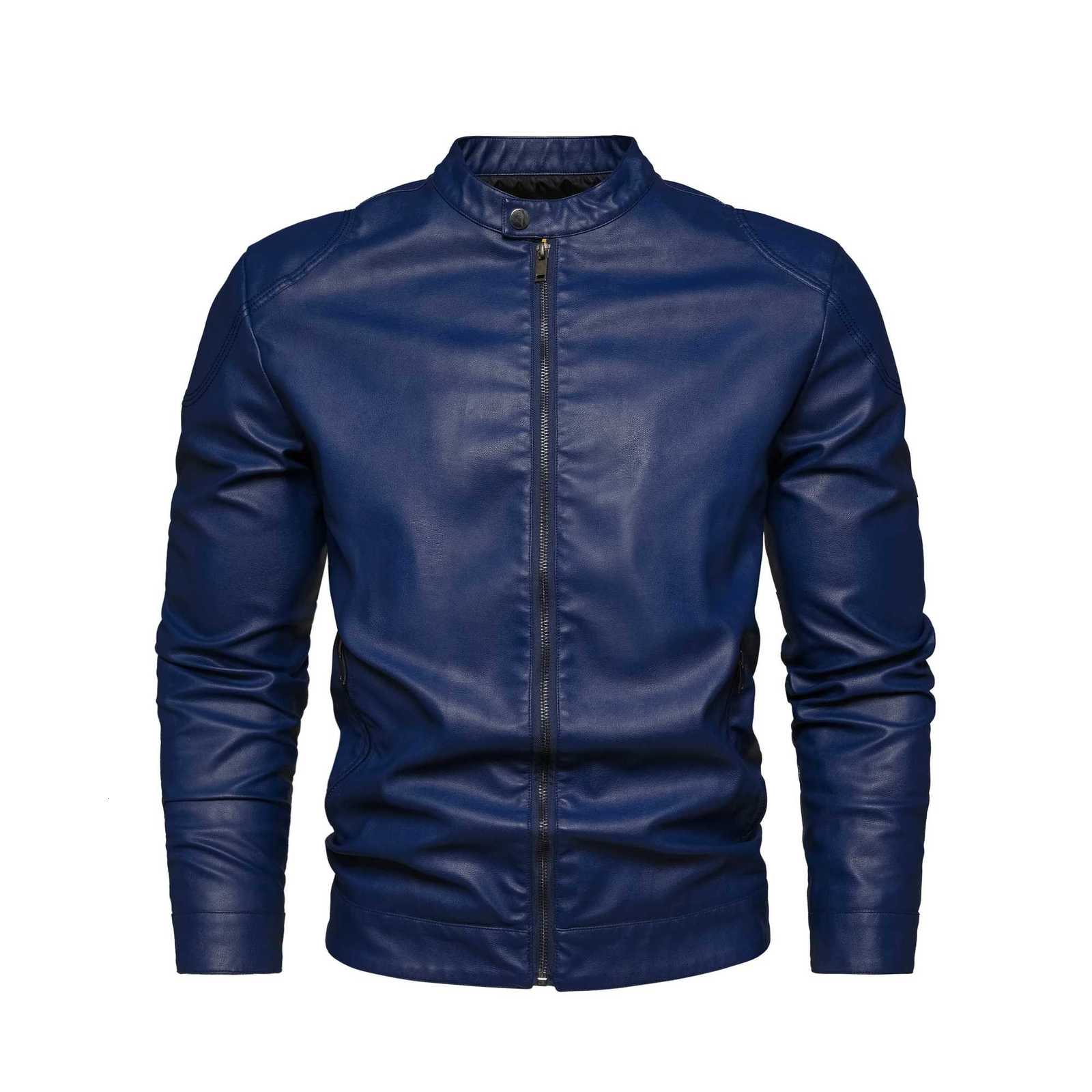 Retro Style PU Biker Jacket Mens Casual Solid Color Zip Up Stand Collar Faux Leather Jacket For Spring Fall W251023