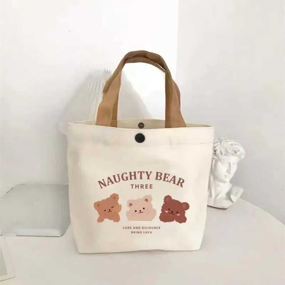 Cute Bear Canvas Tote Food Bag Women Japanese Peach Lunch Bag Korean Mini Handbags Lunch Box Cloth Picnic Travel Storage BagsL251023