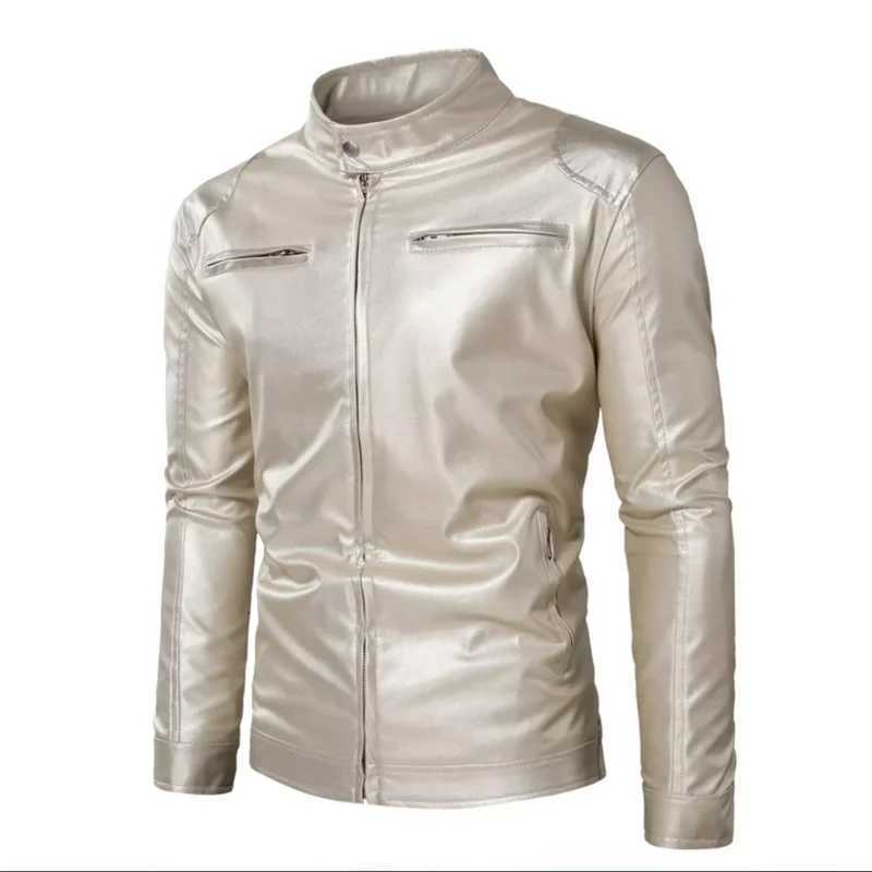 Spring and Autumn New Male Thin Leather Jacket Gold Silver Trend Singer Host Stage Performance Dress Men Casual Coat W251023
