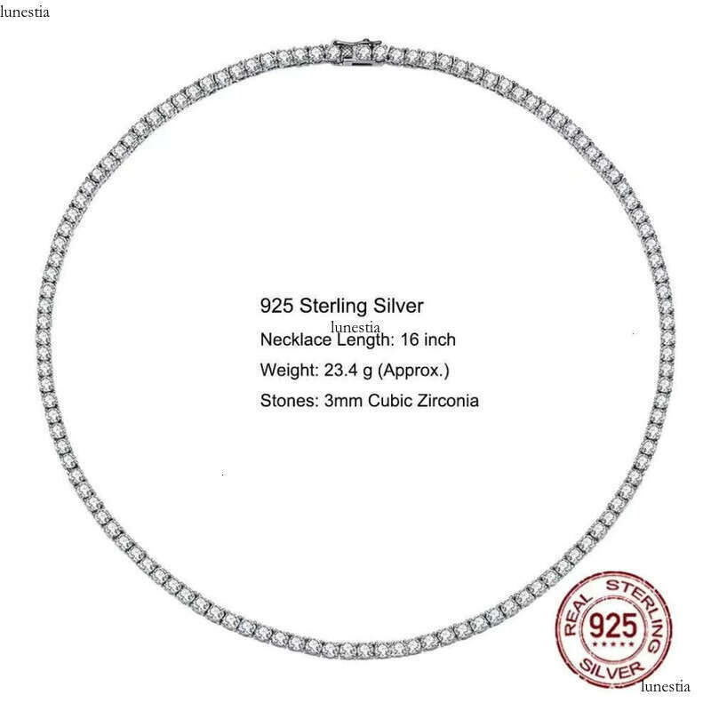 Fine Jewelry Men Women Sterling Sier Moissanite Dia Cluster Iced Out Tennis Chain Necklace