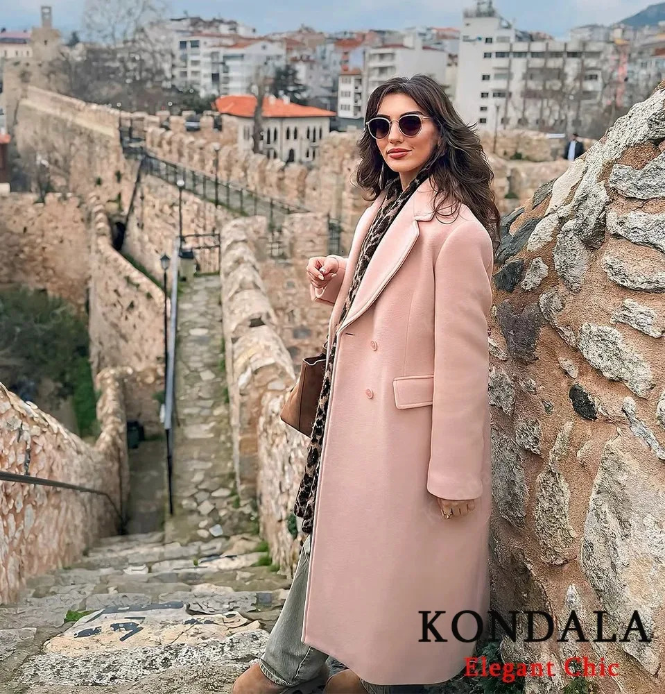 KONDALA Women Fall Elegant Long Coat Blended Lapel Buttons Lined Coat Fashion Autumn Winter High Street Commute Lady Coat 251020