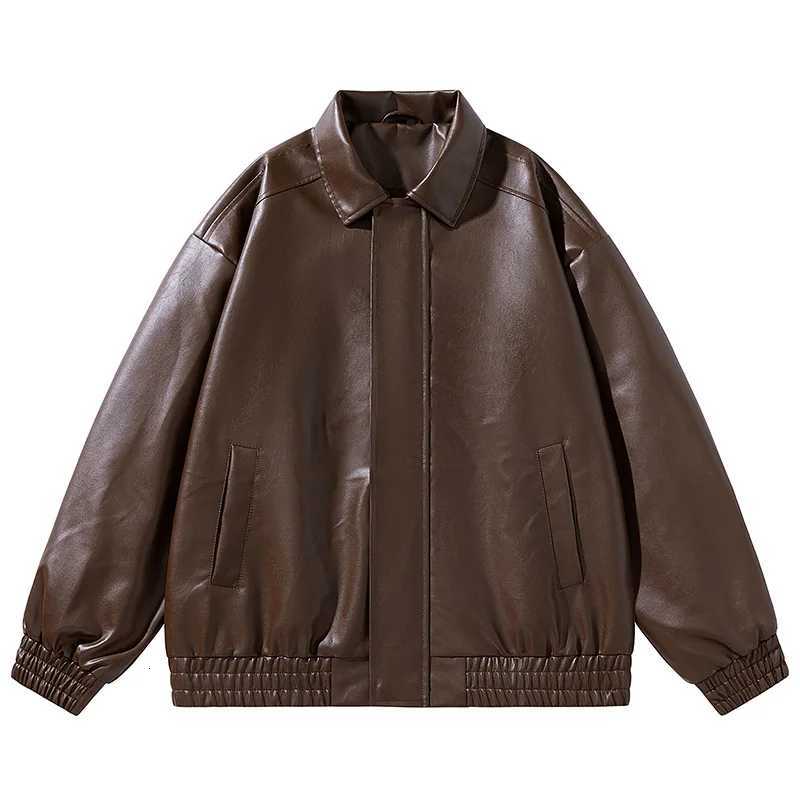 Vintage American Retro Mens PU Leather Jacket Loose Fit Turn down Collar Spring Autumn Outdoor Casual Jacket for Men W251023