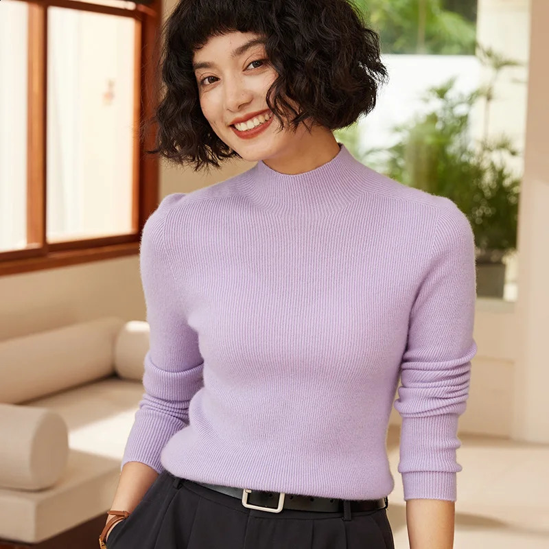 Autumn and winter womens 100 pure cashmere semi high neck pullover sweater knitted slim fit selling top 251016