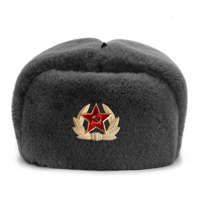 CAMOLAND High Quality Warm Faux Fur Bber Hats Wen Men Soviet Badge Russia Ushanka ot Hat Windproof Earflap SkiingW251023