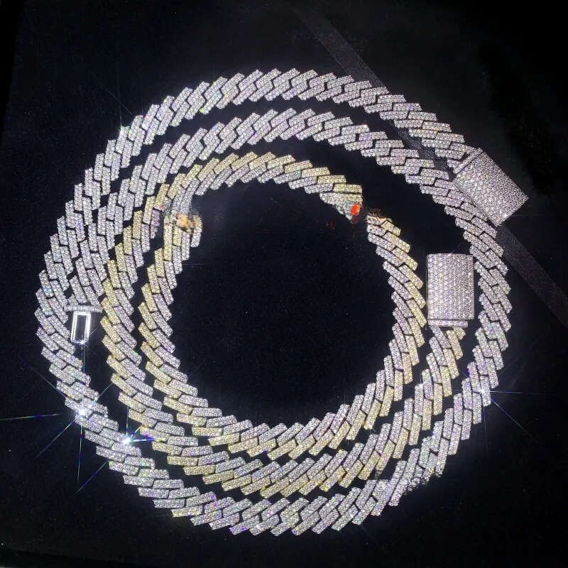 Hot Selling Iced Out S Sier Men 10MM Width Gold Plated Moissanite Cuban Link Bracelet Necklace