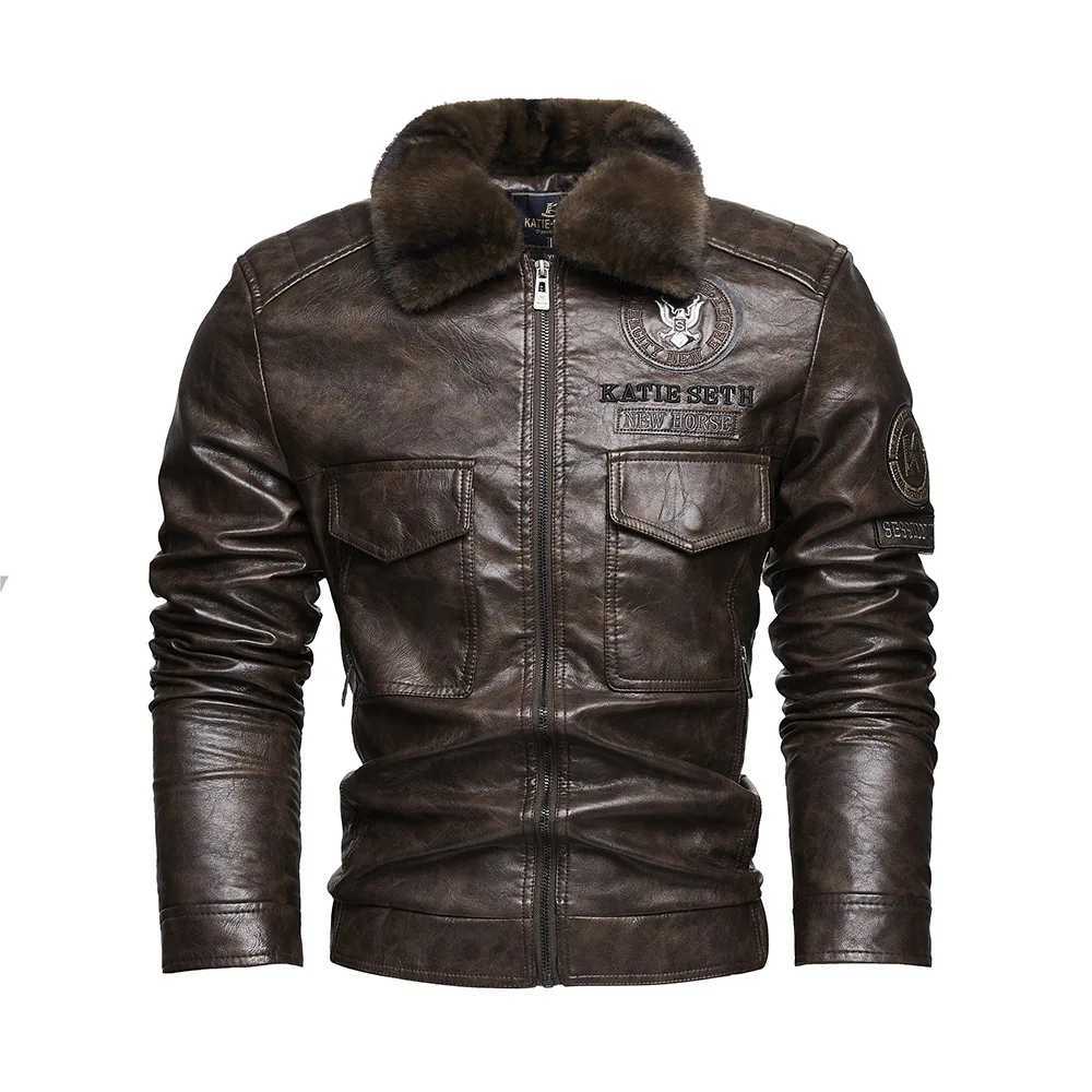 European American New Fashion Mens Turndown Collar Zipper Solid Color Faux Leather Casual Trendy Jackets Male Clothes Coats W251023