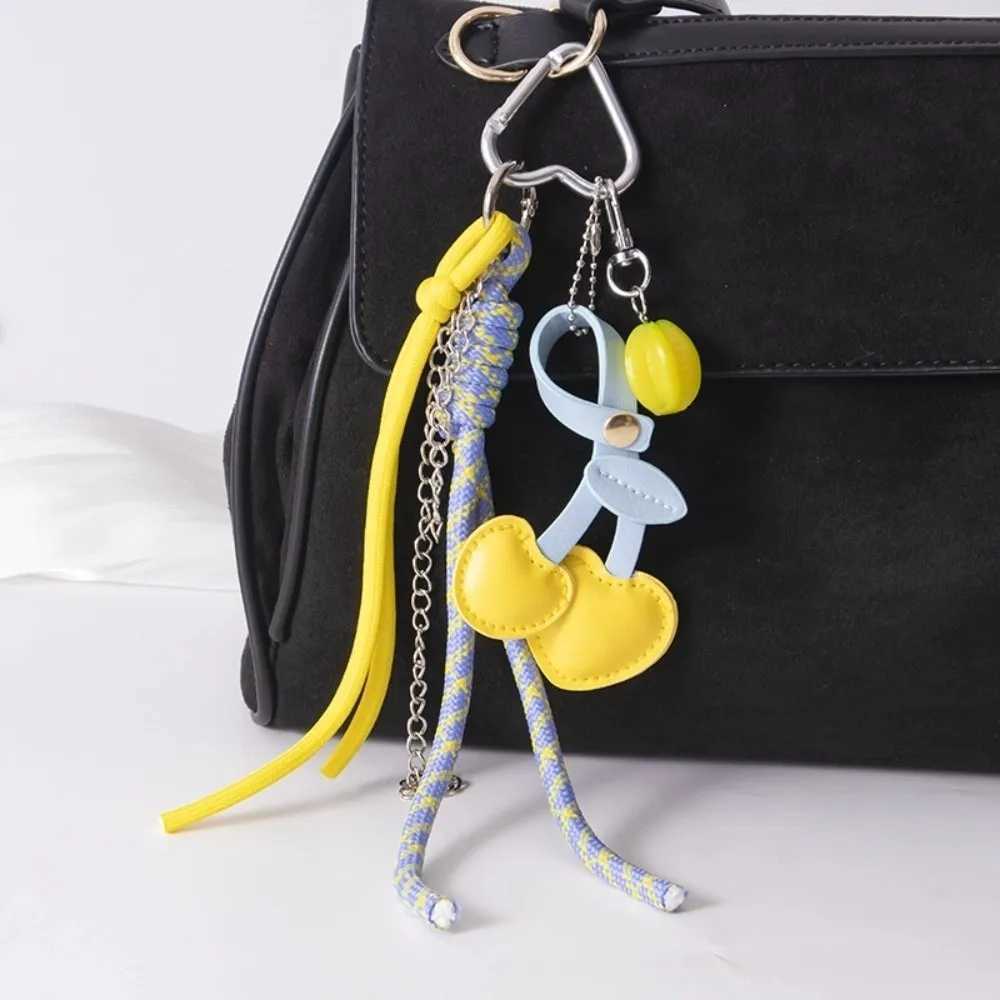 Red And Black Leather Rope Keychain Leather Material Charm Pendant Weaving Rope Keychain Weaving Style Ribbon Bag Charm Z251023