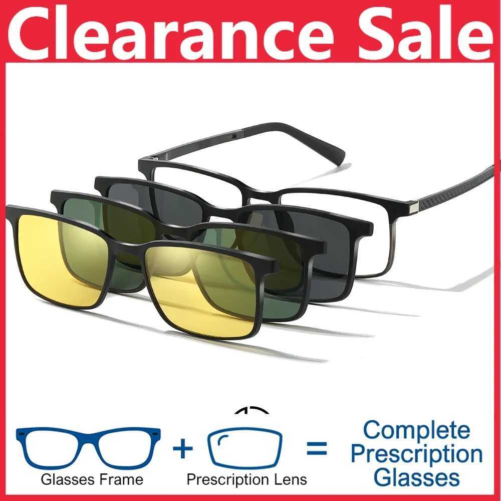 Progressive Prescription Glasses Men 3 in 1 Polarized Magnetic Clip on Sunglasses Male Optical High Myopia Multifocal EyeglassesW251023