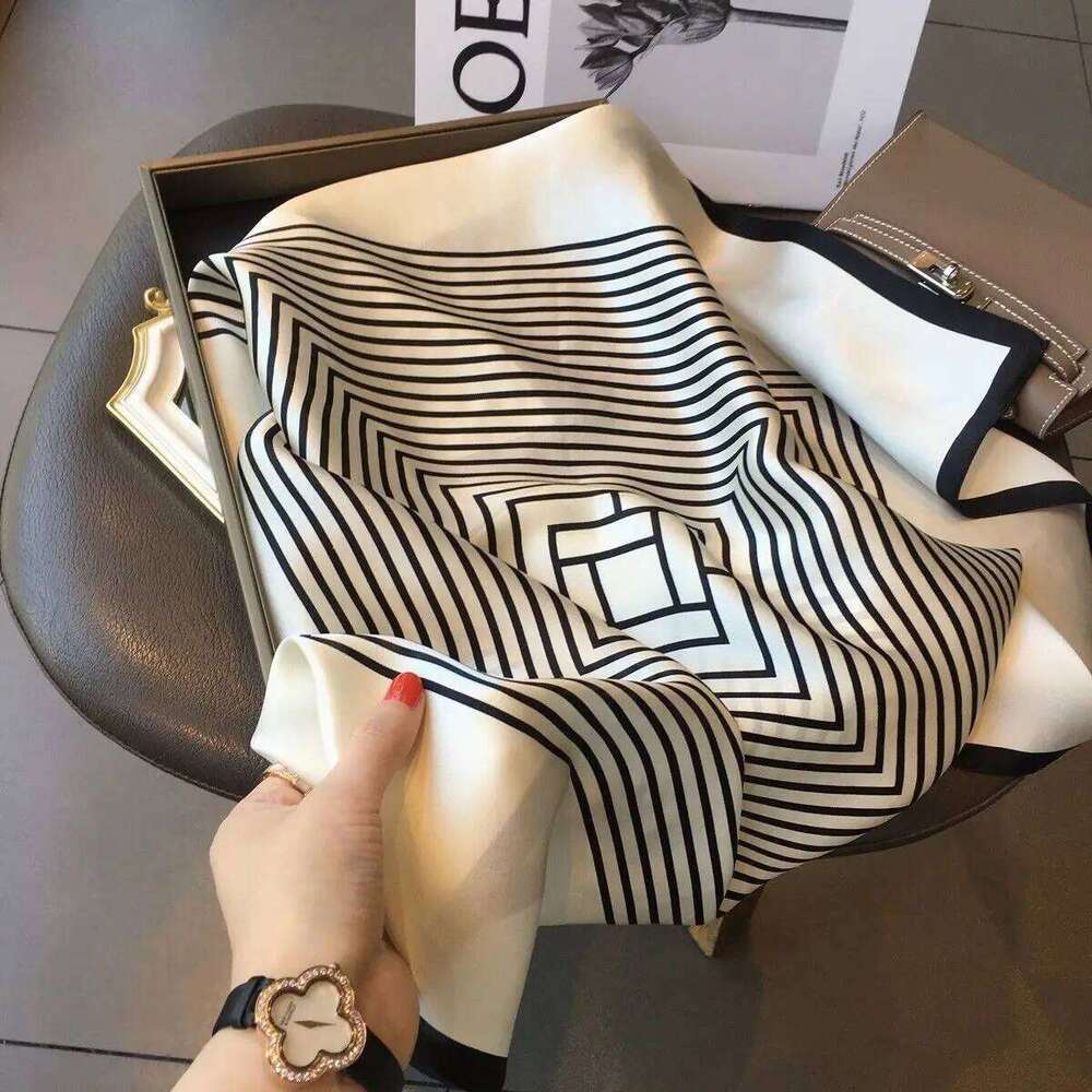 Latest Design lady Silk Satin Scarf Women Handkerchief stripe Printed Female Square Head Bandana Small Neck Muffler Hijab