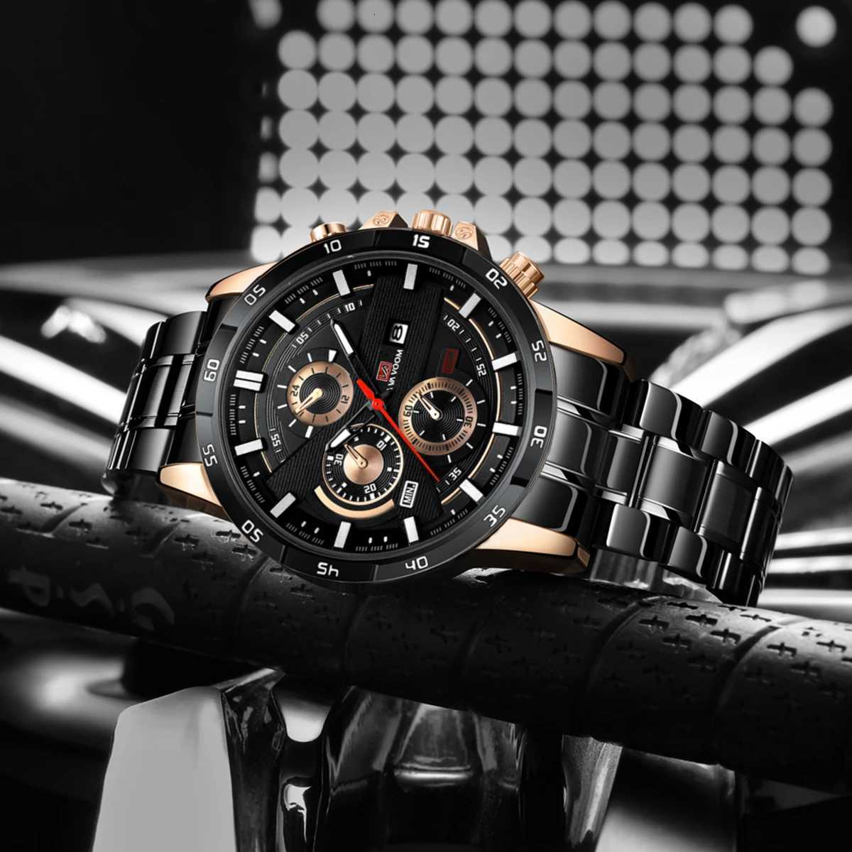 VA VOOM Sports Men Watch 3Bar Black Stainless Steel Waterproof Clock 46mm Quartz Movement Business Wrist Watch for Men RelojL251023