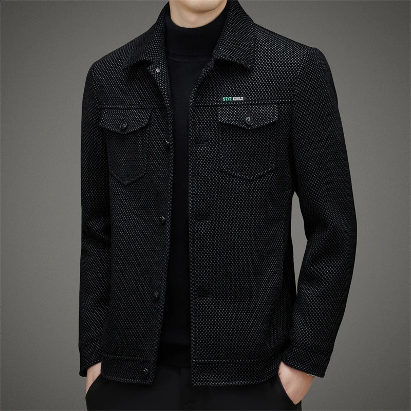 Mens thickened casual jacket spring and autumn style for middleaged dad lapel trendy versatile top 251023