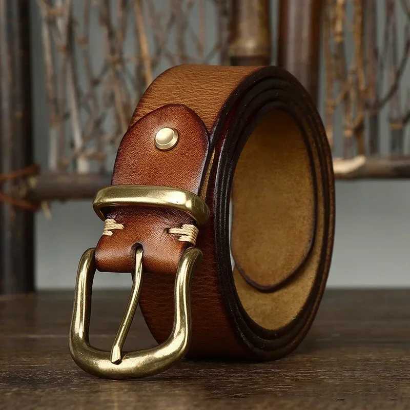 38CM Pure Cowhide Genuine Leather for Men High Quality Jeans Brass Buckle Belts Cowboy Waistband Male Fashion Designer LuxuryXJ251023