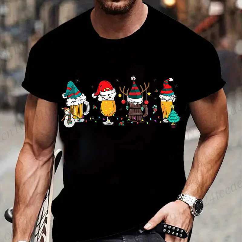 Fashion Merry Christmas Beers Graphic T Shirts for Men Fashion Trend Drinking Beer Printed Tees Funny Christmas Party Shirt TopsXJ251023