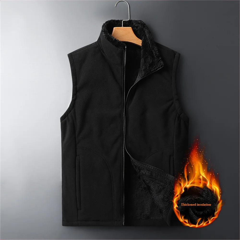 For autumn and winter mens woolen vests velvet sleeveless thermal M8XL cashmere plussize standup collar 251023