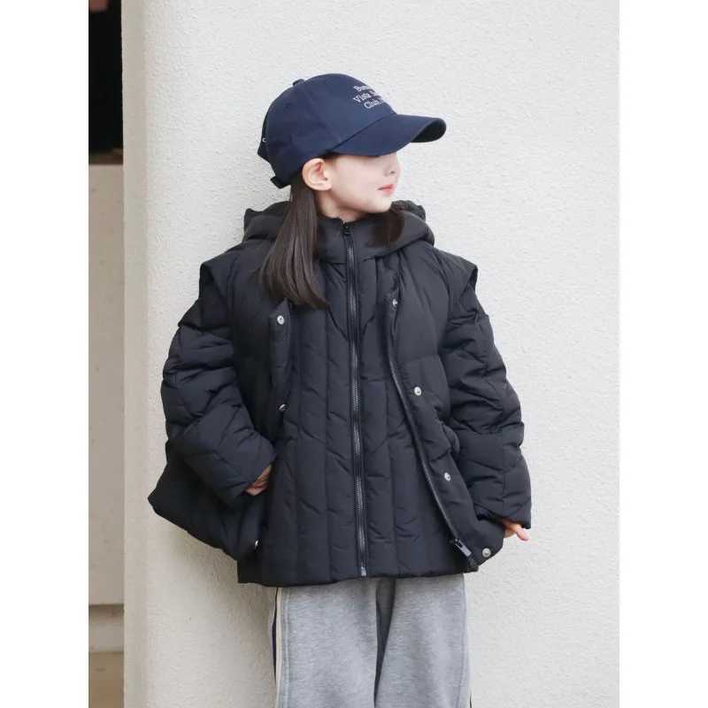 Childrens 2025 New Winter Three in One Down Cotton Jacket for Boys and Girls Hooded Thick Warm Cotton Jacket for 512 Years Old Y251023