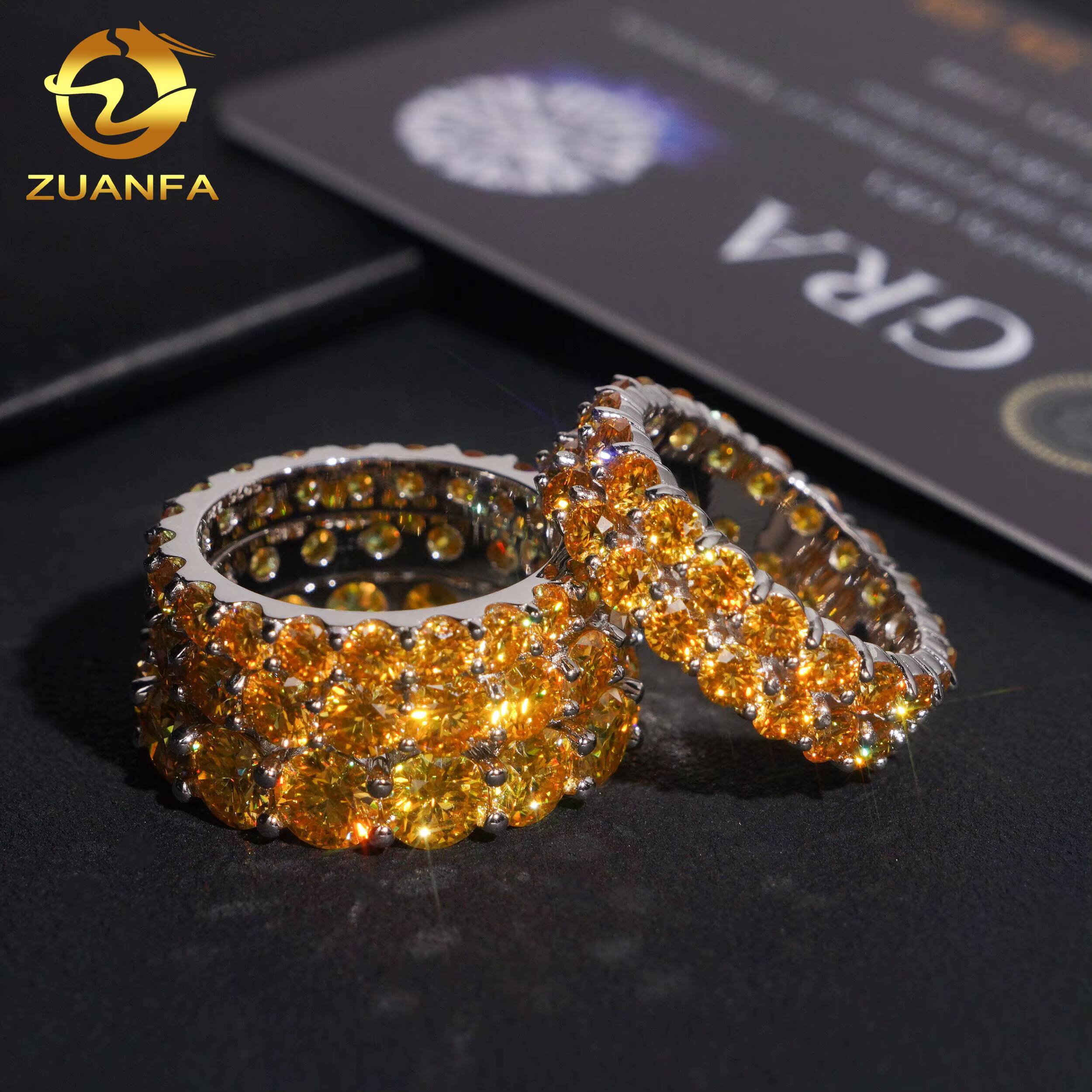 Classic Eternity Ring Round Yellow Diamond Hop Jewelry 925 Sliver Fully Iced Out VVS D Moissanite Band Rings Daily Wear
