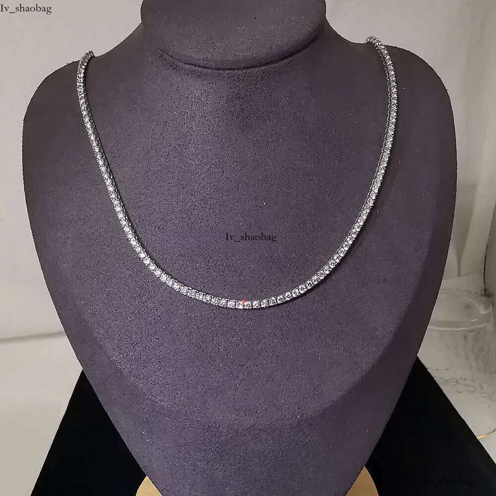 Style Design 14K Au585 Solid Pure White Gold Lab Grown Dia Moissanite Tennis Necklace for Women Wedding