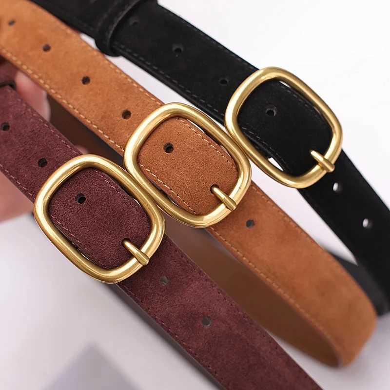 Luxury Suede Cowhide Leather Belt for Women Lady Girl Vintage Style with Gold Buckle Dress Coat Waistband for Dresses JeansXJ251023