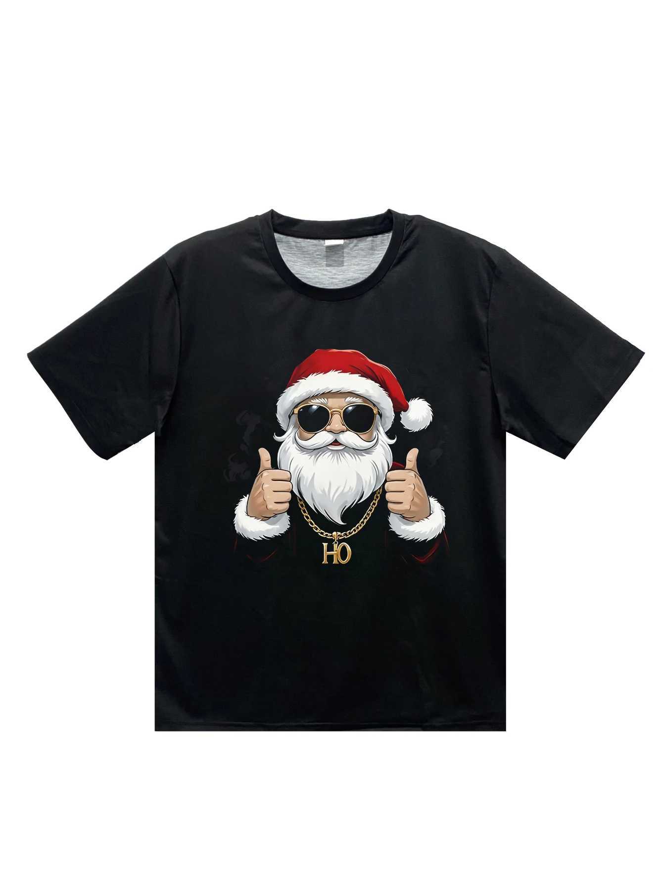 Mens Christmas Cool Santa Claus Gesture Print Tshirt Casual Slightly Stretchy Shortsleeved Crew Neck Tops Outdoor WearXJ251023