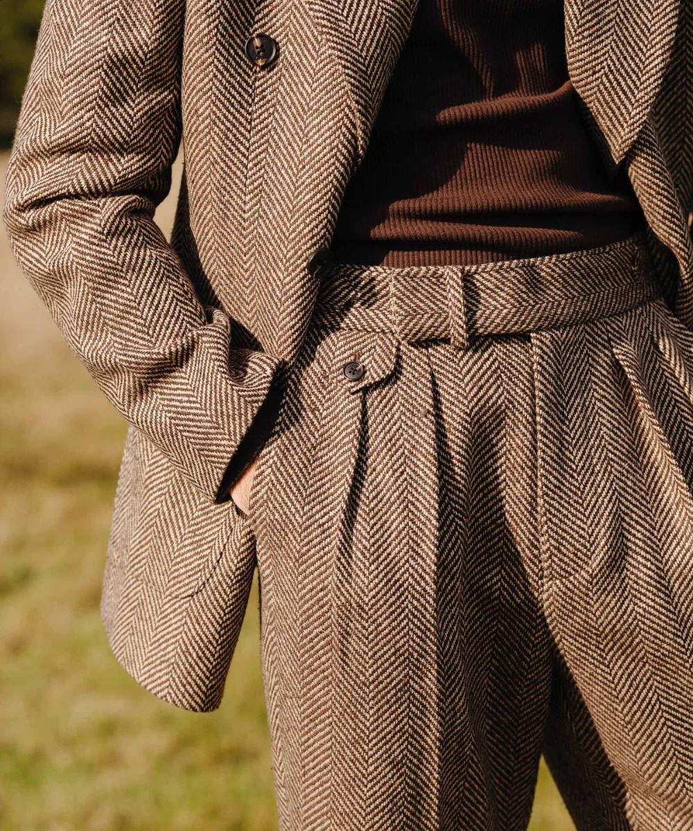 Chic Herringbone Men Wedding Suits Peaked Lapel Double Breasted Tuxedos For Groom Blazer Pants Party Business Set 251023