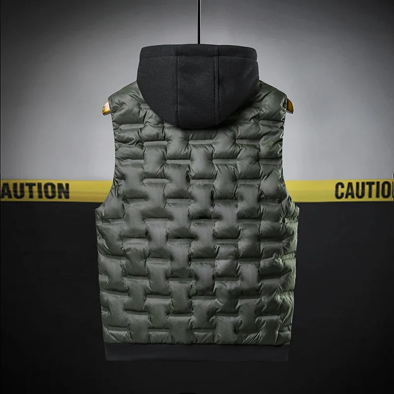 Autumn and winter trendy mens vest large sized loose hooded jacket for men warm sleeveless waistcoat 251023