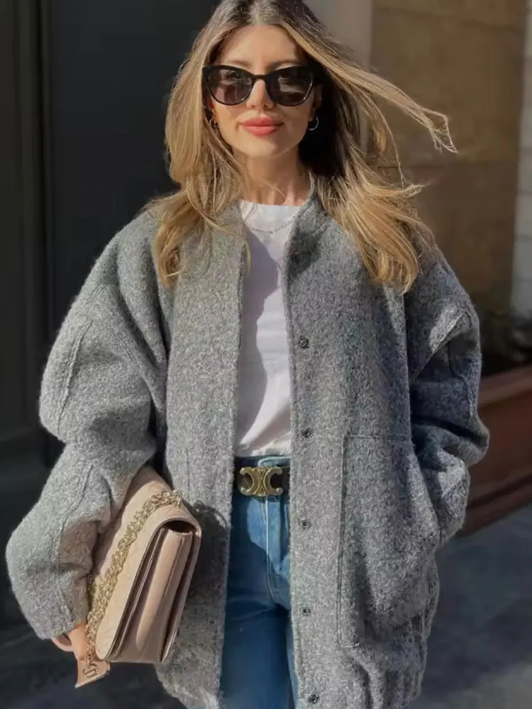 HH 2025 Womens Winter Street Jacket Solid Color Pocket SingleBreasted Versatile Casual Cardigan Top 251018