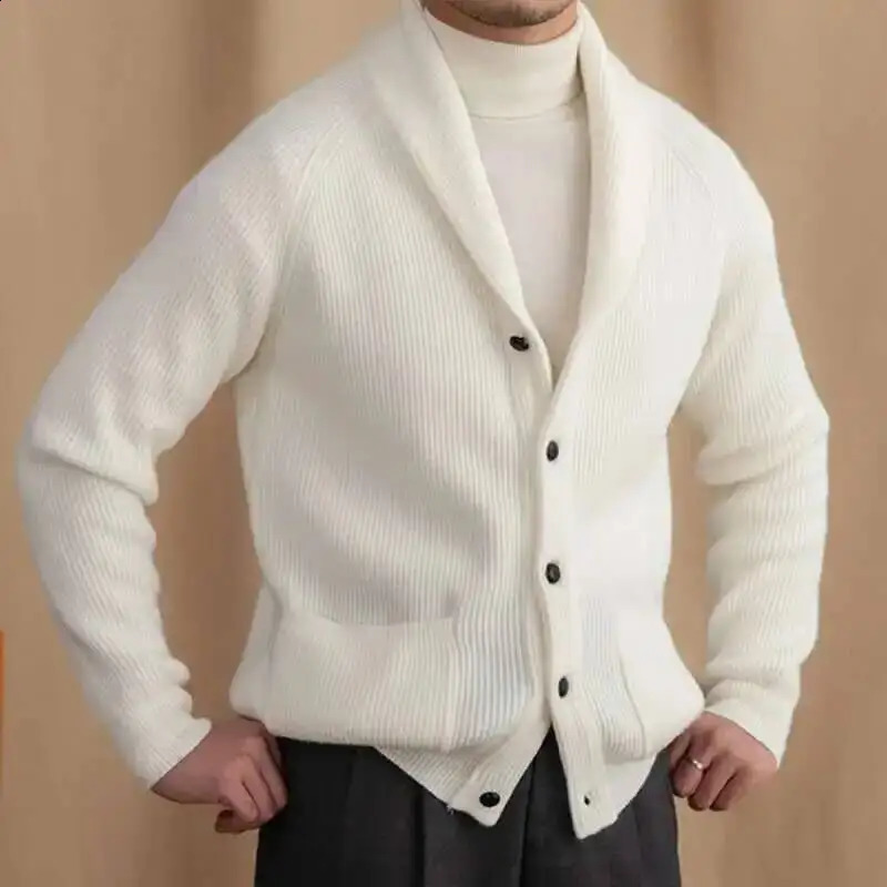 Winter British Retro Sweater Cardigan Warm Coat Men Single Breasted Top Pocket Knitting Sweaters Solid Color 251023