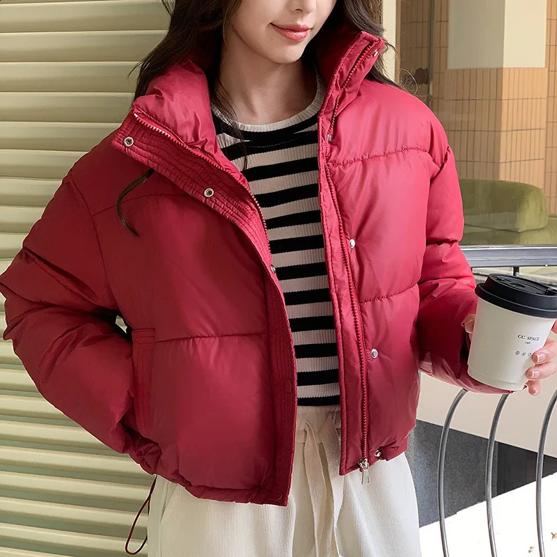 Winter Women Clothes Cropped Jackets Parkas Warm Stand Collar Cold Coat Zipper Puffer Jacket Korean Fashion Cottonpadded Jacket 251020