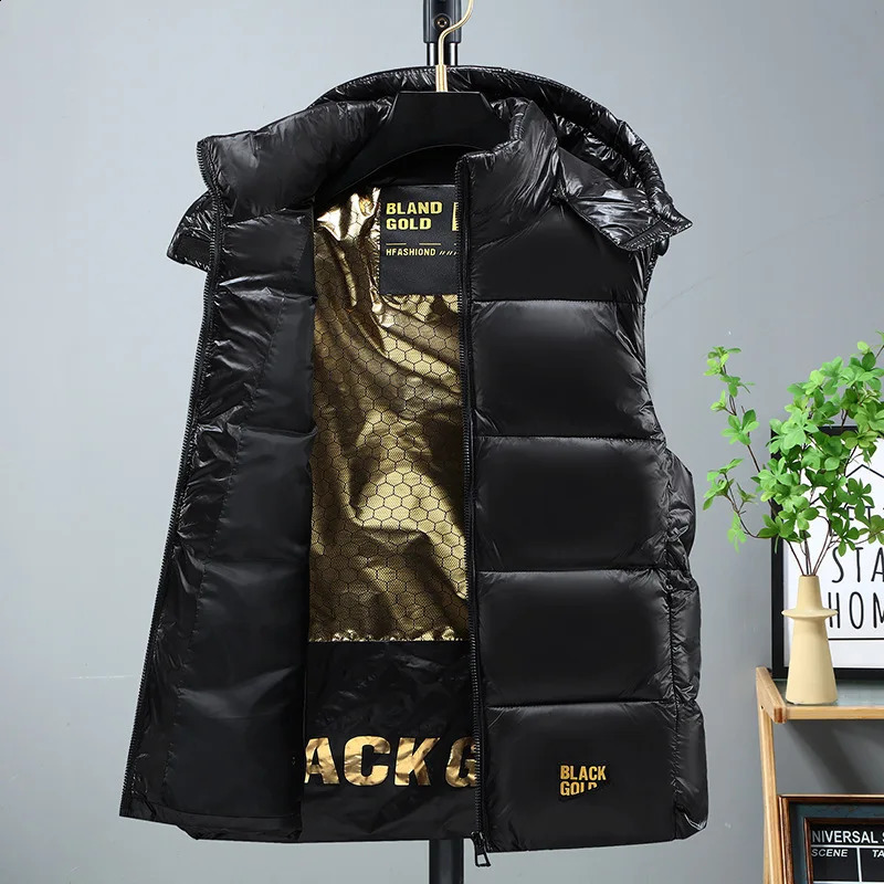 in Cotton Padded Vest Hooded Zipup Sleeveless Jacket Male Spring Autumn Warm Casual Coat Fashion Outdoor Truck Work Black 251023