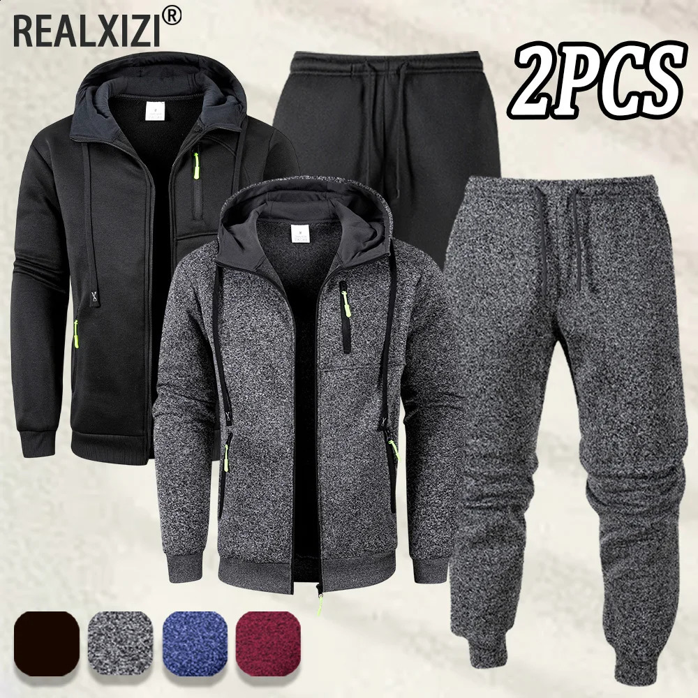 Mens Casual Sportswear Autumn Solid Color Daily Sweatshirts Sweatpants Jogging Tracksuit Zipper Hooded Jacket and Pants Set 251021